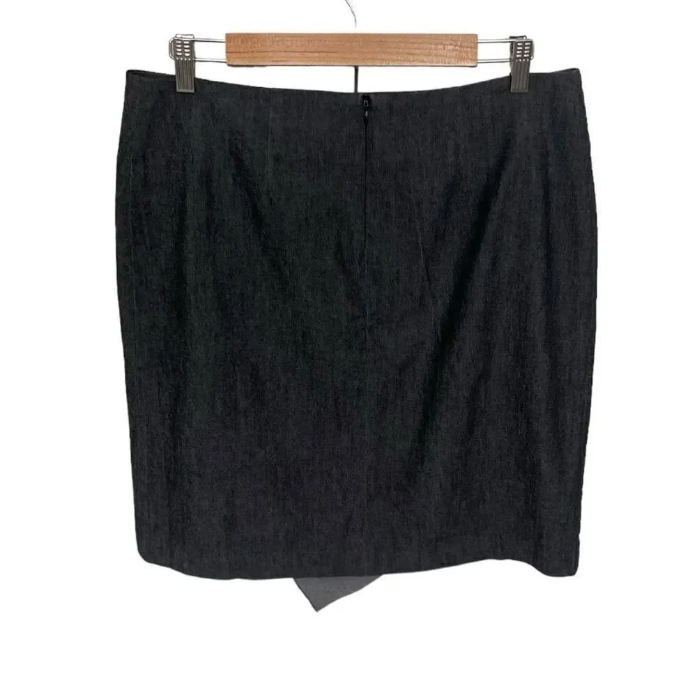 Sandro Sportswear Black Chambray Ruffle Straight Skirt Size 12 Zipper Back